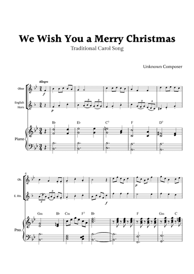 We Wish you a Merry Christmas for Oboe and English Horn Duet with Piano (arr. Rika K.)