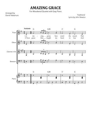 Amazing Grace (for Woodwind Quartet and Easy Piano) (arr. Daniel Nakamura)