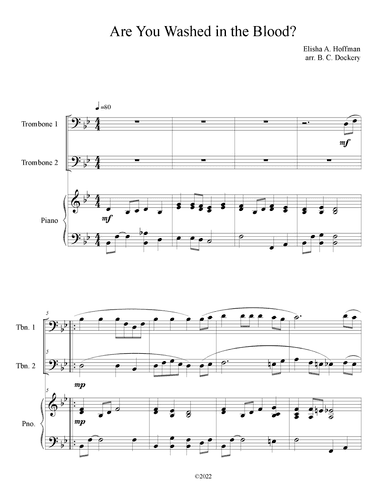 Are You Washed in the Blood? (Trombone Duet with Piano Accompaniment) (arr. B. C. Dockery)