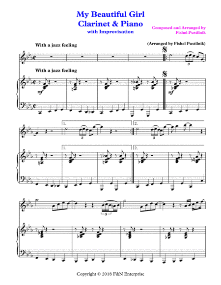 "My Beautiful Girl"-Piano Background for Clarinet and Piano (With Improvisation)-Video