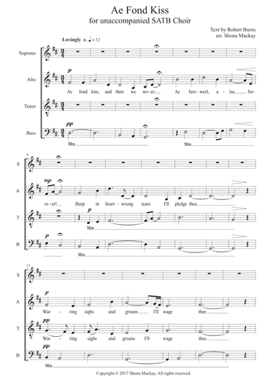 Ae Fond Kiss - SATB (unaccompanied) (arr. Shona Mackay)