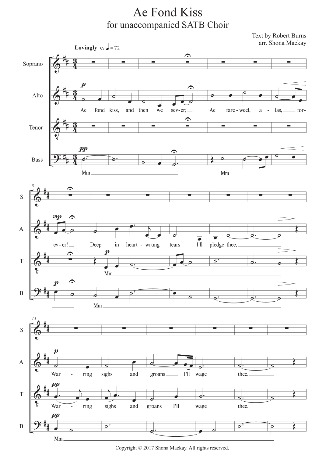 Ae Fond Kiss - SATB (unaccompanied) (arr. Shona Mackay)