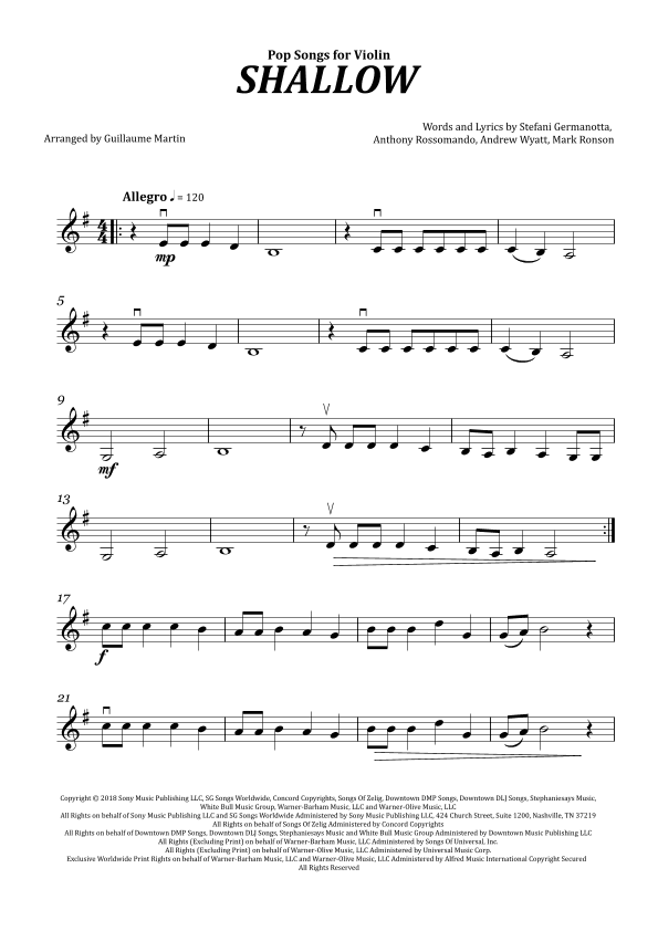 Shallow (arr. Guillaume Martin)