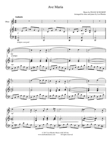 "Ave Maria" - Franz Schubert; for oboe and piano (arr. Len Rhodes)