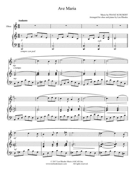 "Ave Maria" - Franz Schubert; for oboe and piano (arr. Len Rhodes)