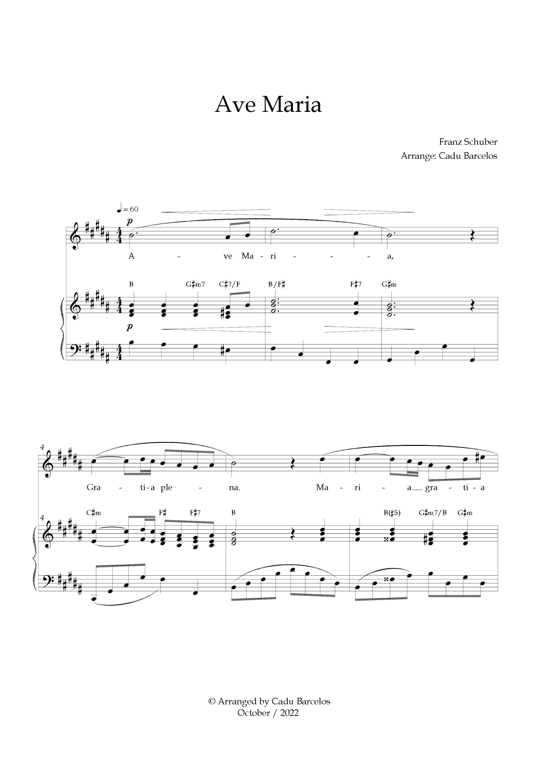 Ave Maria - Schubert B Major Chords (arr. Cadu Barcelos)