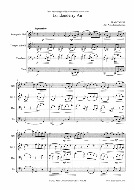 Londonderry Air - Brass Quartet (arr. Anne L Christopherson GRSM ARCM)