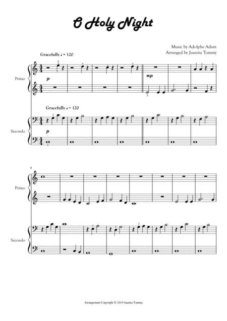 O Holy Night (1 Piano, 4 Hands) (arr. Juanita Tommy)