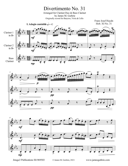 Haydn: Divertimento No. 31 for Clarinet Trio (arr. James M. Guthrie)