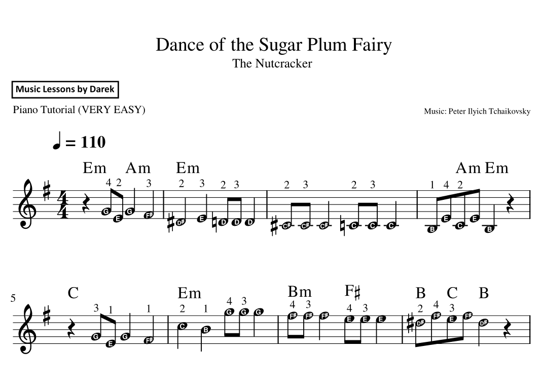 Dance of the Sugar Plum Fairy (VERY EASY PIANO) The Nutcracker [Peter Ilyich Tchaikovsky] (arr. Darek)