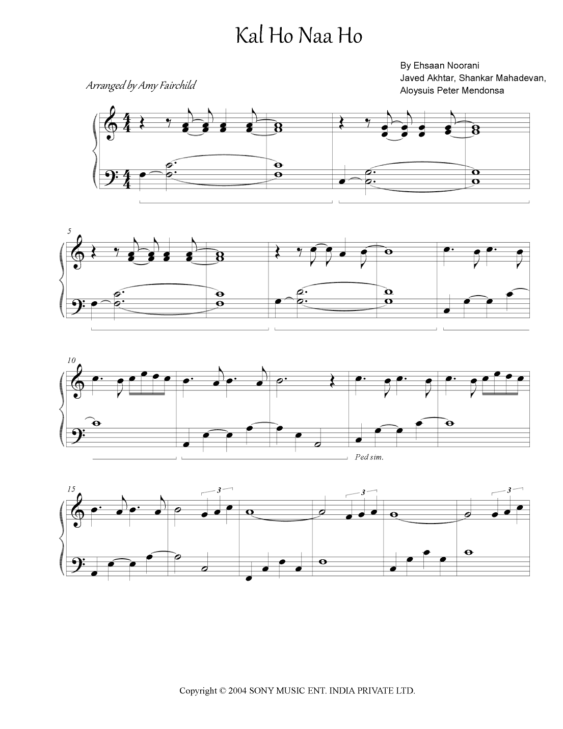 Kal Ho Naa Ho Sad (arr. Amy Fairchild Music)