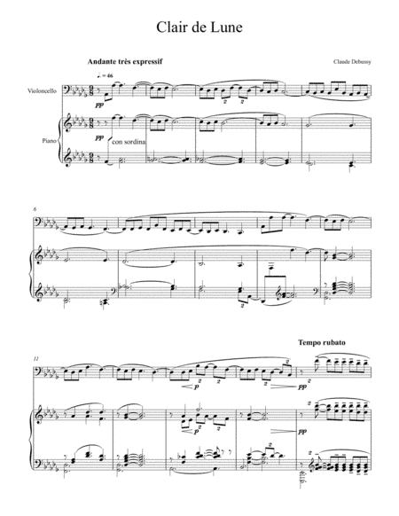 Claude Debussy - Clair de lune (Violoncello Solo) (arr. André Laitano)