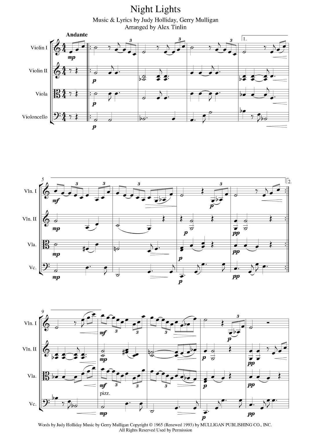 The Lonely Night (night Lights) (arr. Alex Tinlin)