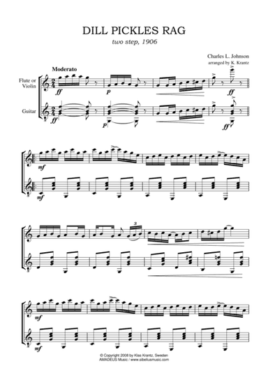 Dill Pickles Rag (C Major) for violin or flute and guitar (arr. Amadeus Music)