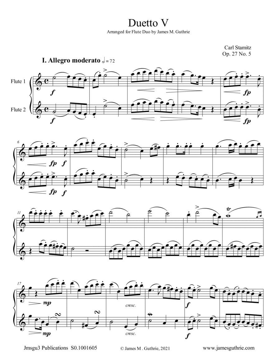 Stamitz: Duet Op. 27 No. 5 for Flute Duo (arr. James M. Guthrie)