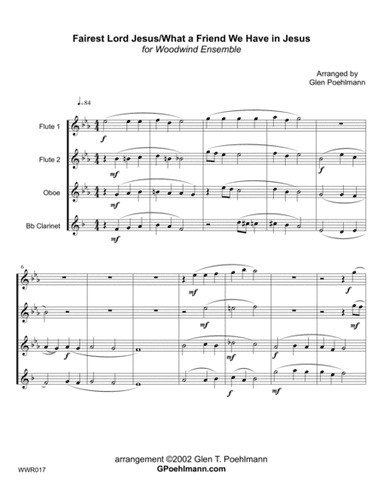 FAIREST LORD JESUS/WHAT A FRIEND WE HAVE IN JESUS - WOODWIND QUARTET w/optional Piano (arr. Glen Poehlmann)