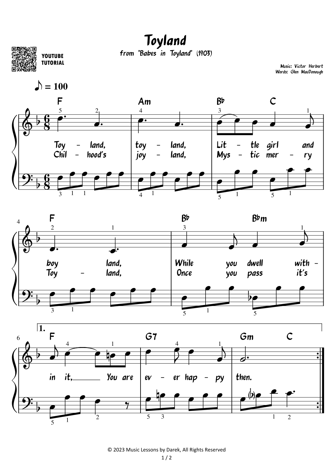 Toyland from "Babes in Toyland" (1903) - Christmas Carol [EASY PIANO] (arr. Darek)
