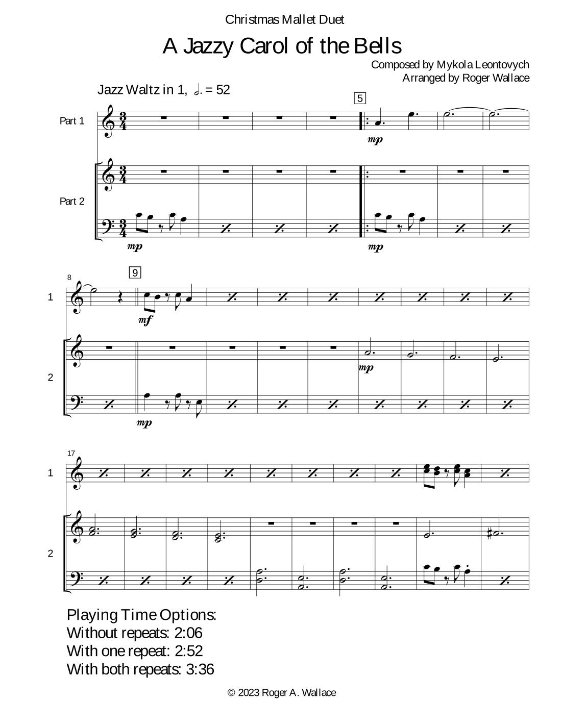 Carol of the Bells (Jazz Waltz for Vibraphone & Marimba Duet) (arr. Roger Wallace)