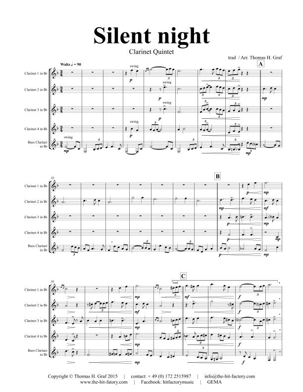 Stille Nacht (Silent night) - Jazz Waltz - Clarinet Quintet (arr. Thomas Graf)