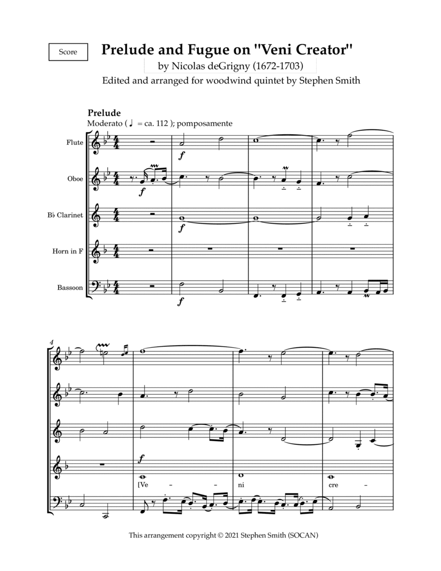 Prelude and Fugue on "Veni Creator" (Wind Quintet) (arr. Stephen Smith)