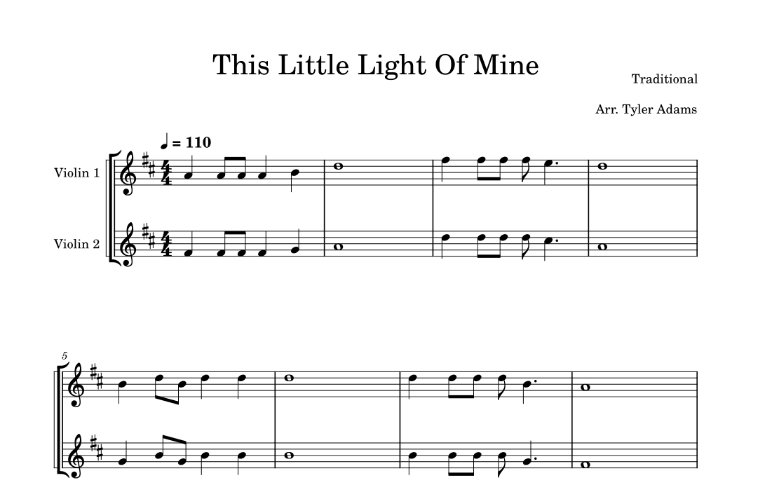 This Little Light Of Mine (Easy Violin Duet) (arr. Tyler Adams)