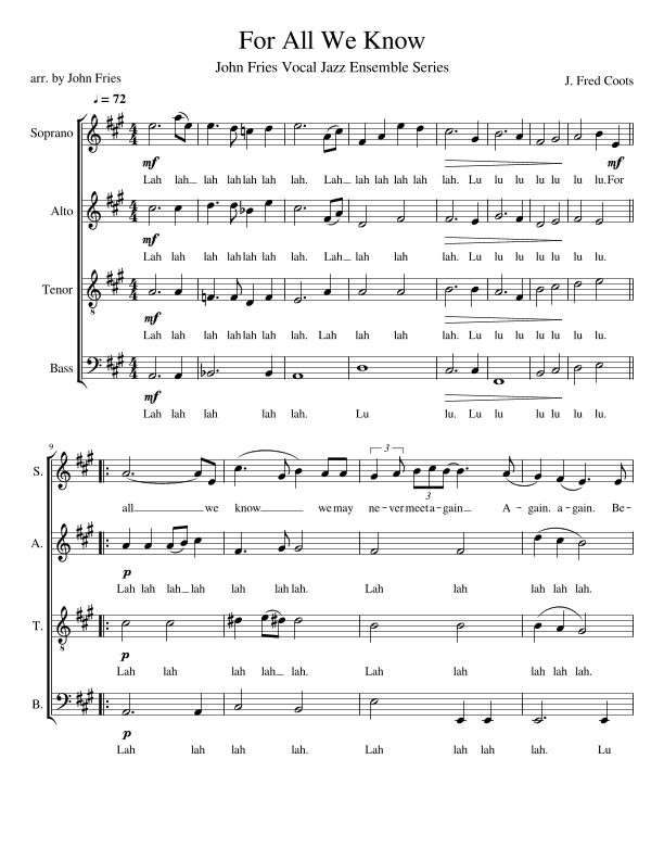 For All We Know (arr. John Fries)