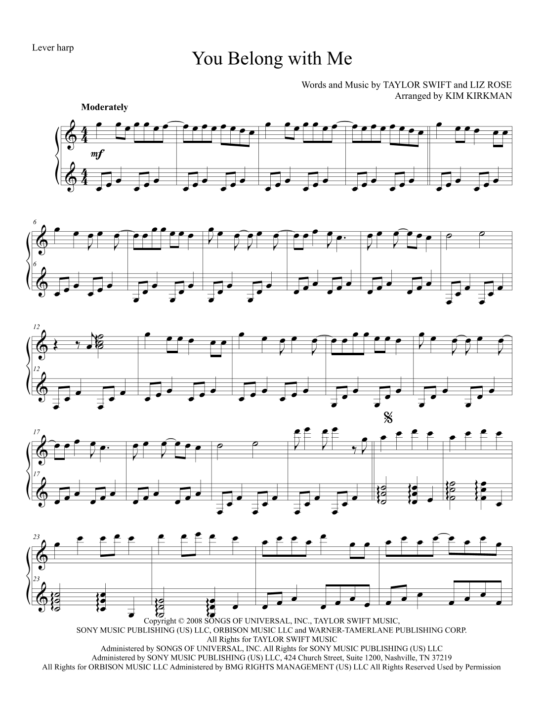 You Belong With Me (arr. Kim Kirkman)
