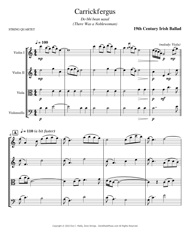 Carrickfergus (Do bhi bean uasal - There Was a Noblewoman) (arr. Eve C. Mailly - Zene Strings)