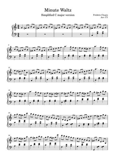 Chopin's "Minute Waltz" - simplified C major version (arr. Kiss the Rain)