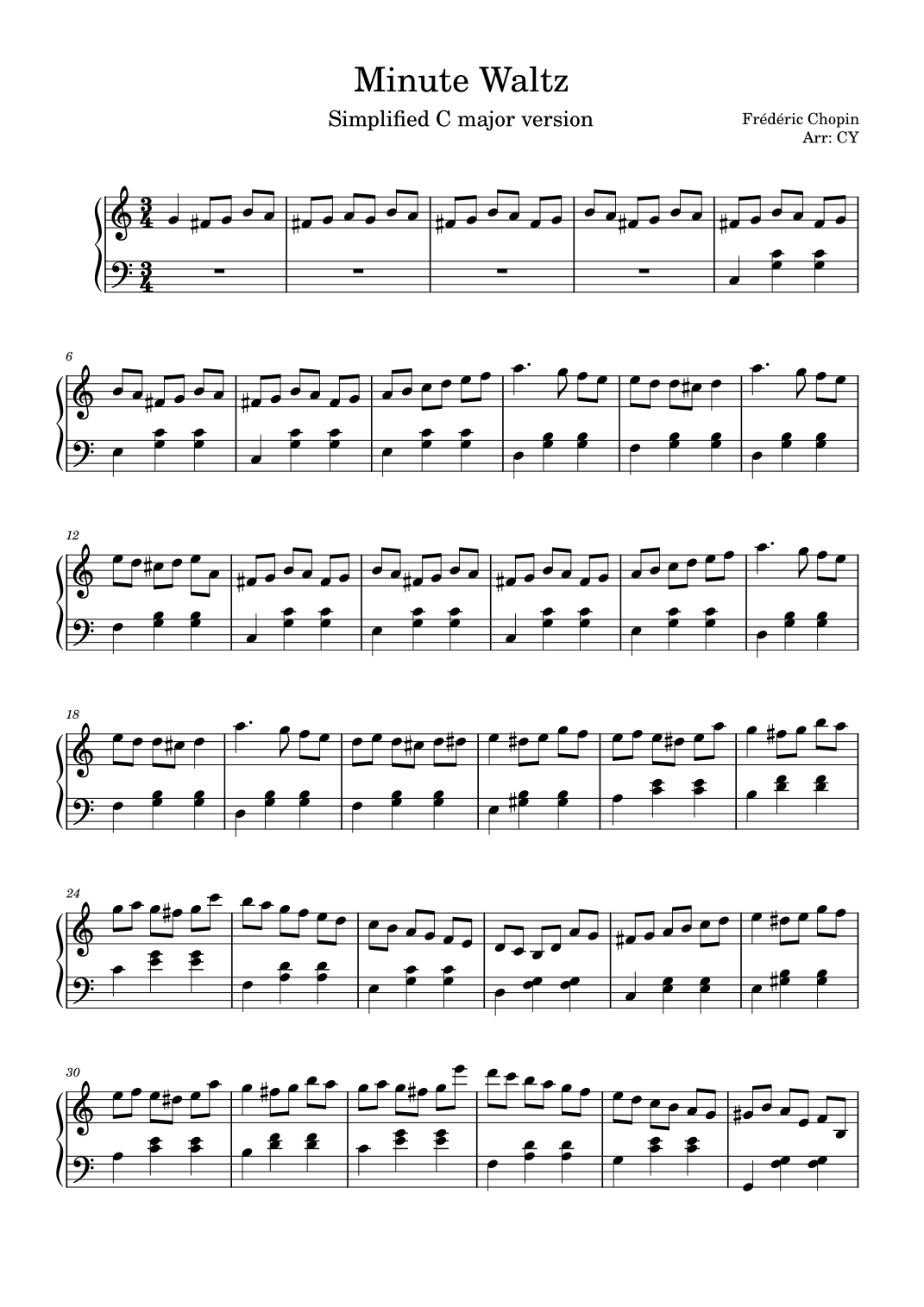 Chopin's "Minute Waltz" - simplified C major version (arr. Kiss the Rain)