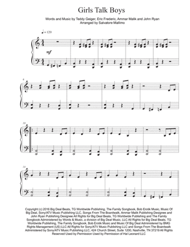 Girls Talk Boys (arr. Salvatore Mallimo)