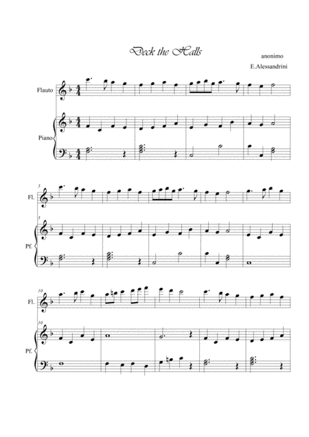 Deck the halls. Flute and piano (arr. Ester Alessandrini)