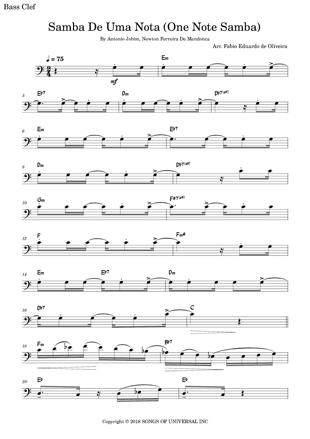 One Note Samba (samba De Uma Nota So) (arr. Fabio Eduardo de Oliveira)
