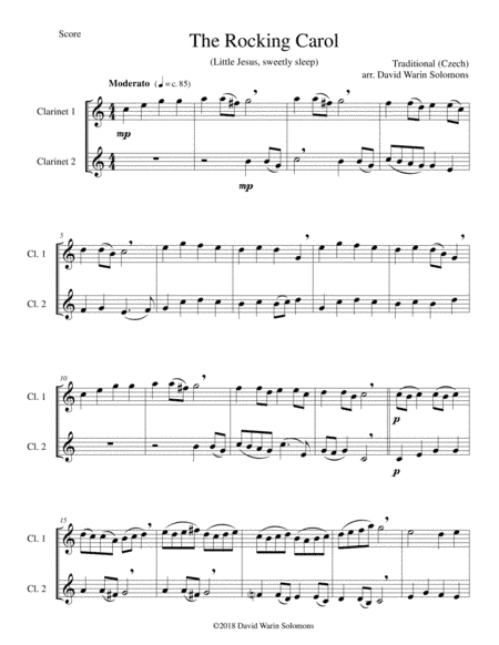 The Rocking Carol (Little Jesus, Sweetly Sleep) for clarinet duo (arr. David Warin Solomons)