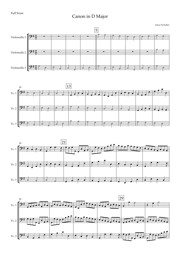 Canon (Johann Pachelbel) for Cello Trio in G Major (arr. Fabio Britto)