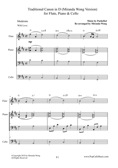 Traditional Canon in D for Flute, Piano & Cello (arr. Miranda Wong)
