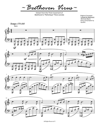Beethoven Virus (Extracted 3rd Mvt of Sonata Pathetique) with note names (arr. Bayna, Nyu001)