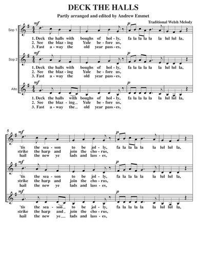 Deck The Halls A Cappella SSA (arr. Andrew Emmet)