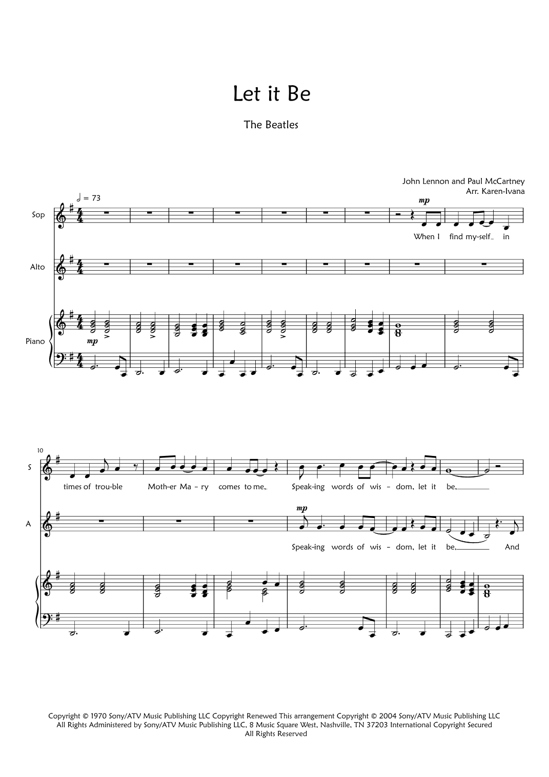 Let It Be (arr. Karen Ivana)