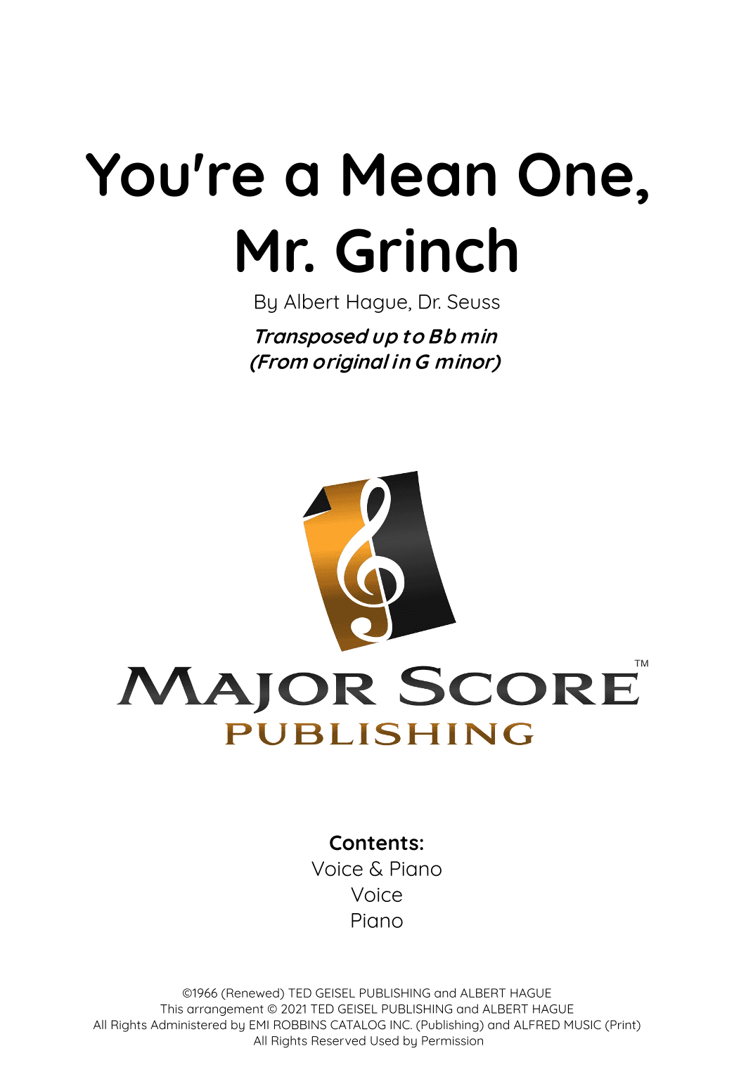 You're A Mean One, Mr. Grinch (arr. MAJOR SCORE PUBLISHING TM.)