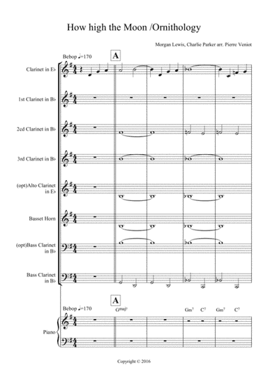 Arrangement of How high the moon and Ornithology (C. Parker) for clarinet quintet (arr. Pierre Veniot)
