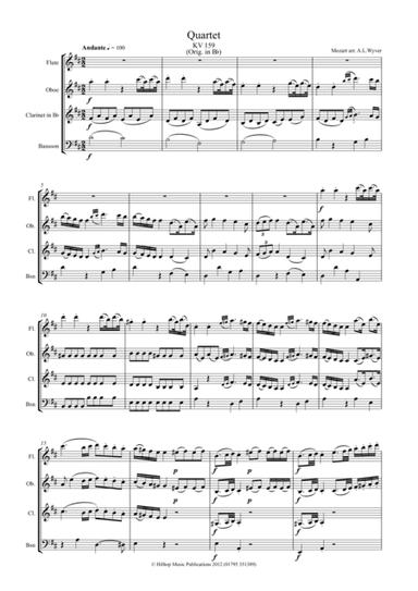 Mozart Quartet KV 159 arr. Woodwind Quartet (arr. A. L. Wyver)