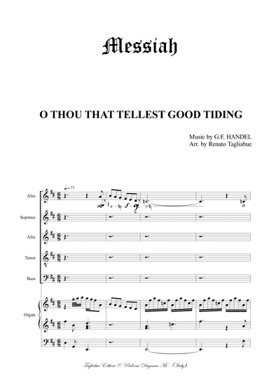 O THOU THAT TELLEST GOOD TIDING, Messiah. Arr. for SATB Choir and Organ (arr. Renato Tagliabue)
