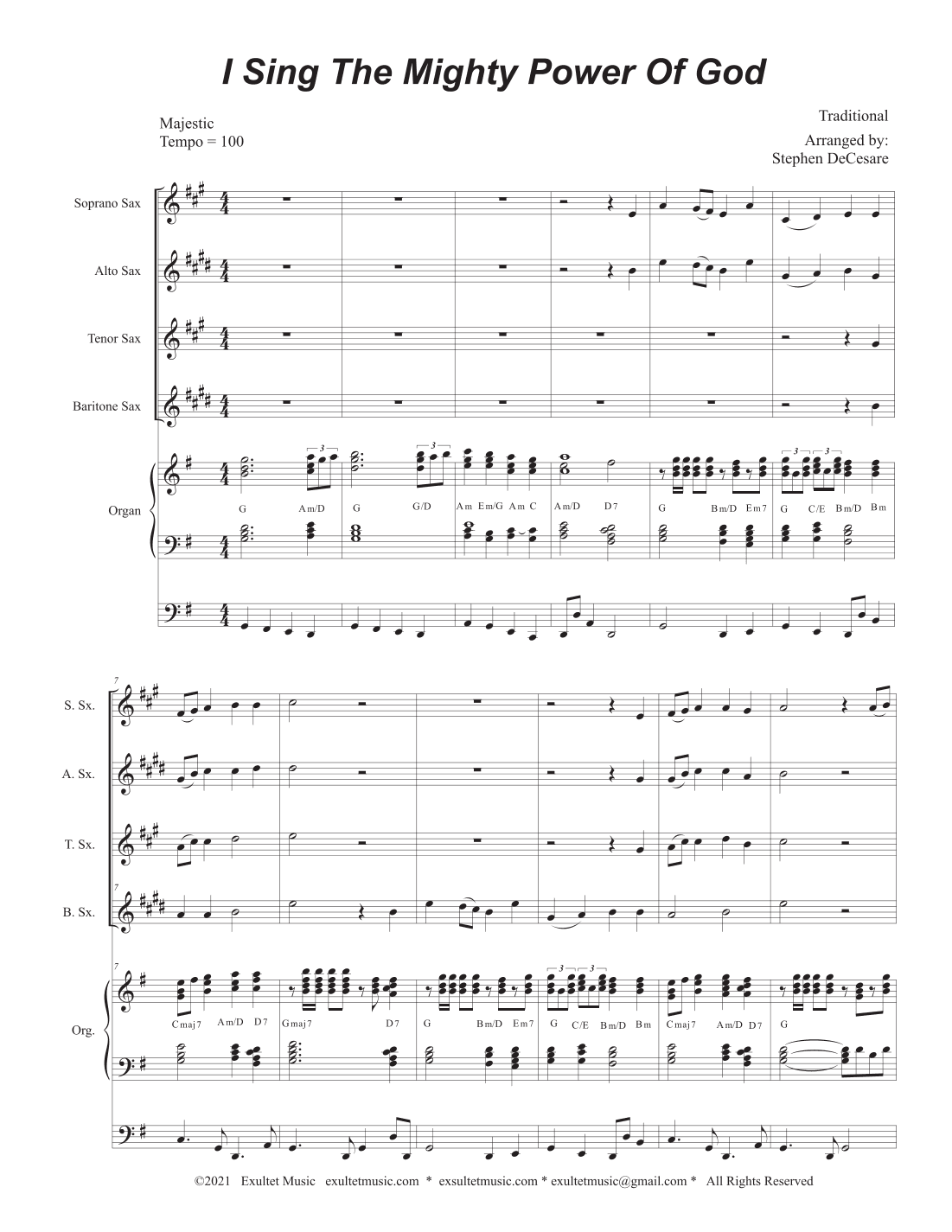 I Sing The Mighty Power Of God (Saxophone Quartet - Organ accompaniment) (arr. Stephen DeCesare)
