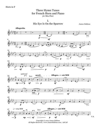 Three Hymn Tunes for French Horn and Piano HORN PART (arr. James Siddons)