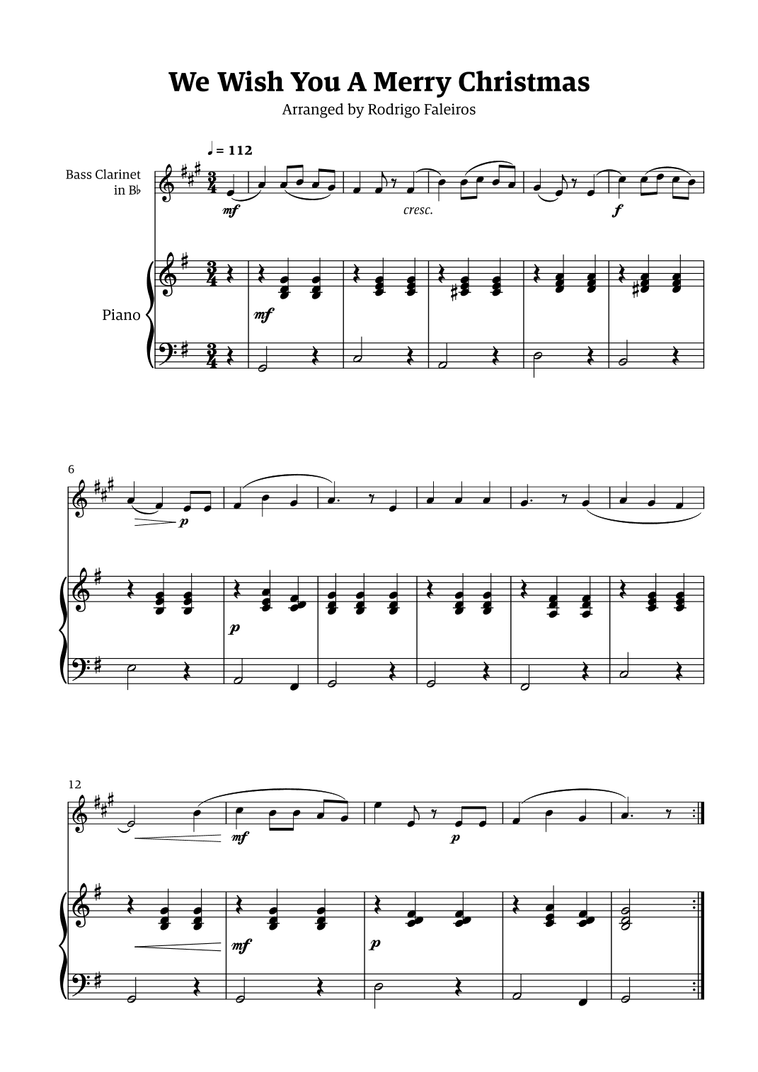 We Wish You a Merry Christmas (for solo bass clarinet with piano accompaniment) (arr. Rodrigo Faleiros)