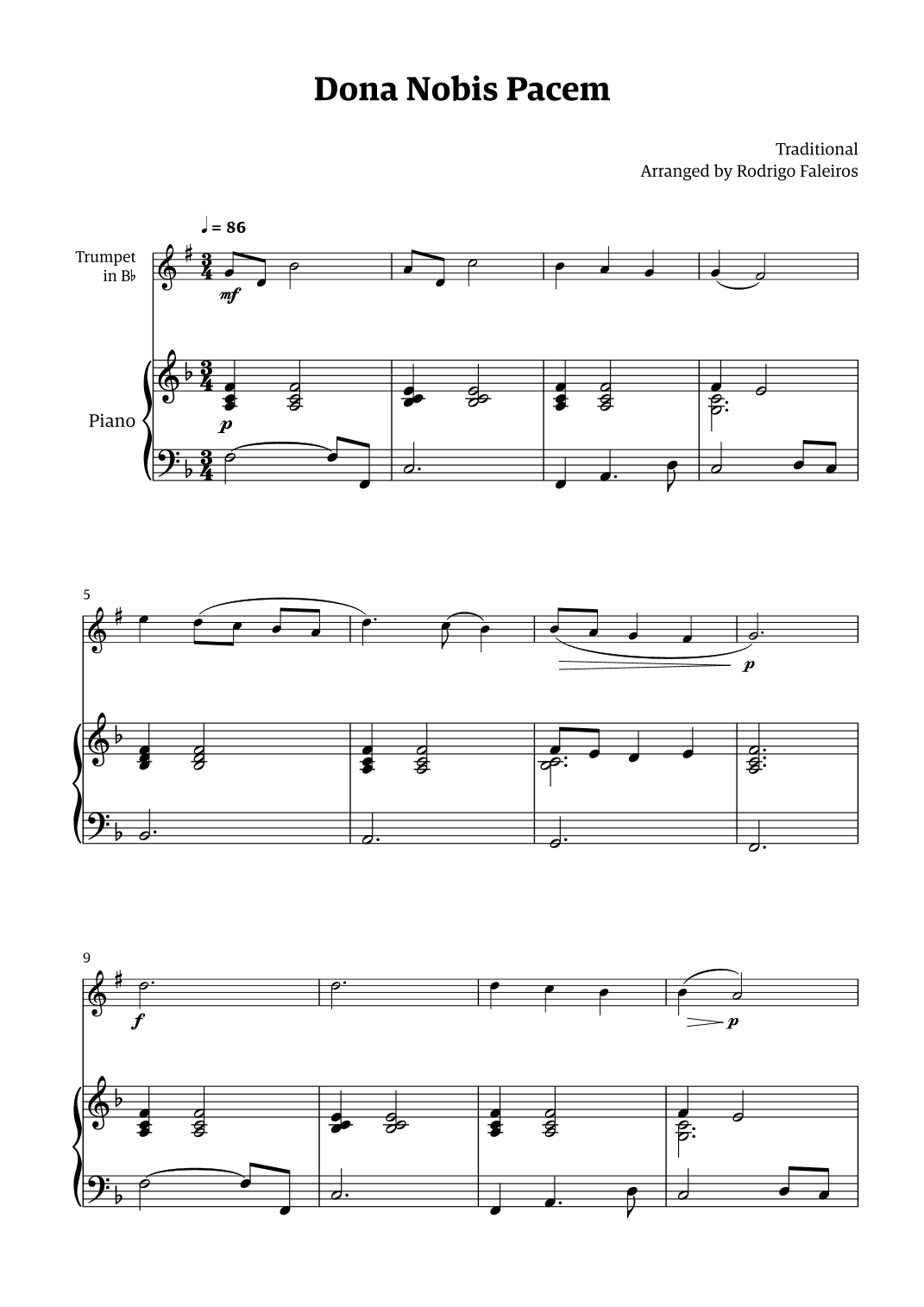 Dona Nobis Pacem - for trumpet (with piano accompaniment) (arr. Rodrigo Faleiros)