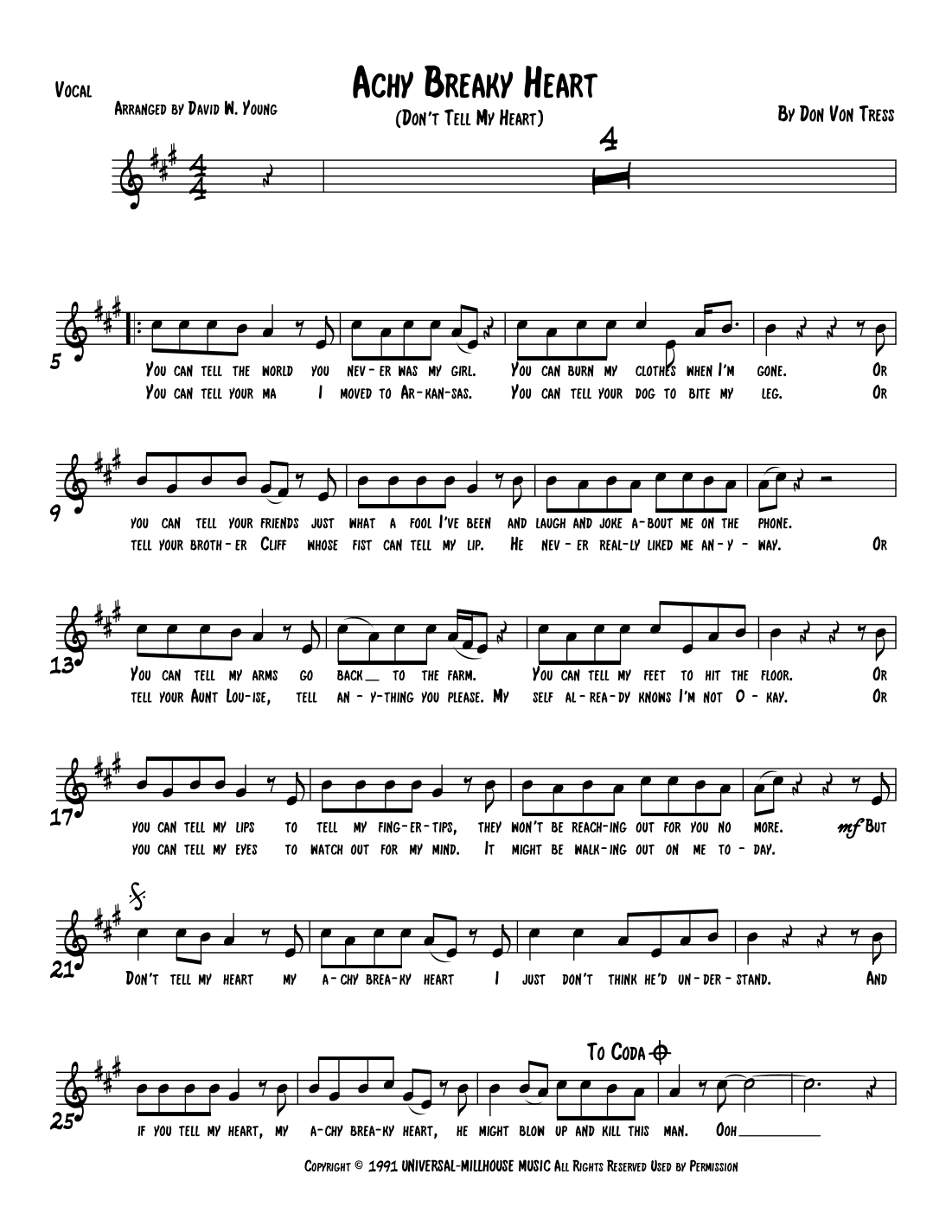 Achy Breaky Heart (don't Tell My Heart) (arr. David W. Young)