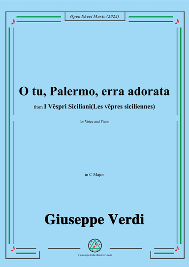 Verdi-O tu,Palermo,erra adorata,in C Major (arr. OSM Press)