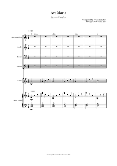 Ave Maria Easter Version SATB violin or flute or cello and piano (arr. Connie Boss)